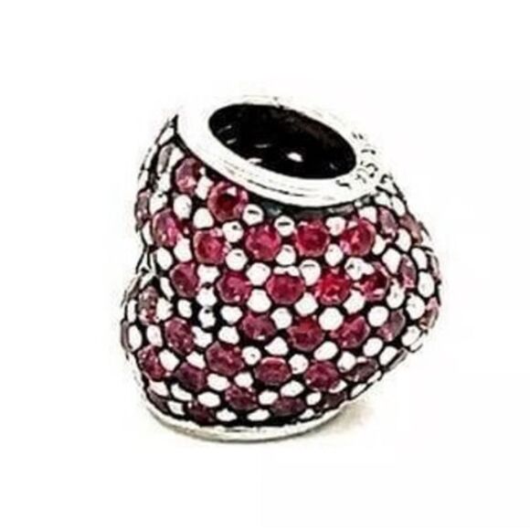 Pandora Pave Red All Around CZ Heart Charm Excellent Preowned Condition - Picture 2 of 8